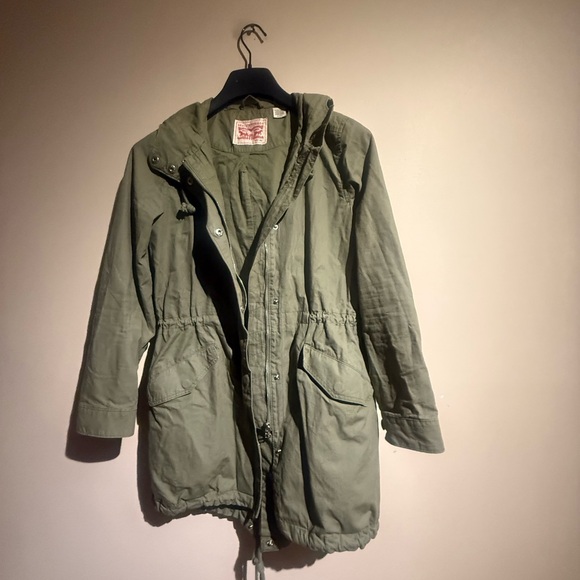 Levis Jacket Womens XS Green Cargo Utility Military Style Zip Snap Hood - Picture 4 of 5